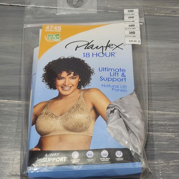 Playtex 4745 18 Hour Bra 38D Ultimate Lift and Support Wireless Bra Crystal Grey - Picture 7 of 11